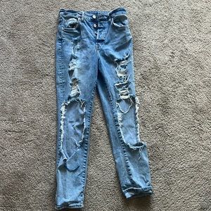 Dark Wash H&M Mom Jeans with Stylish Rips